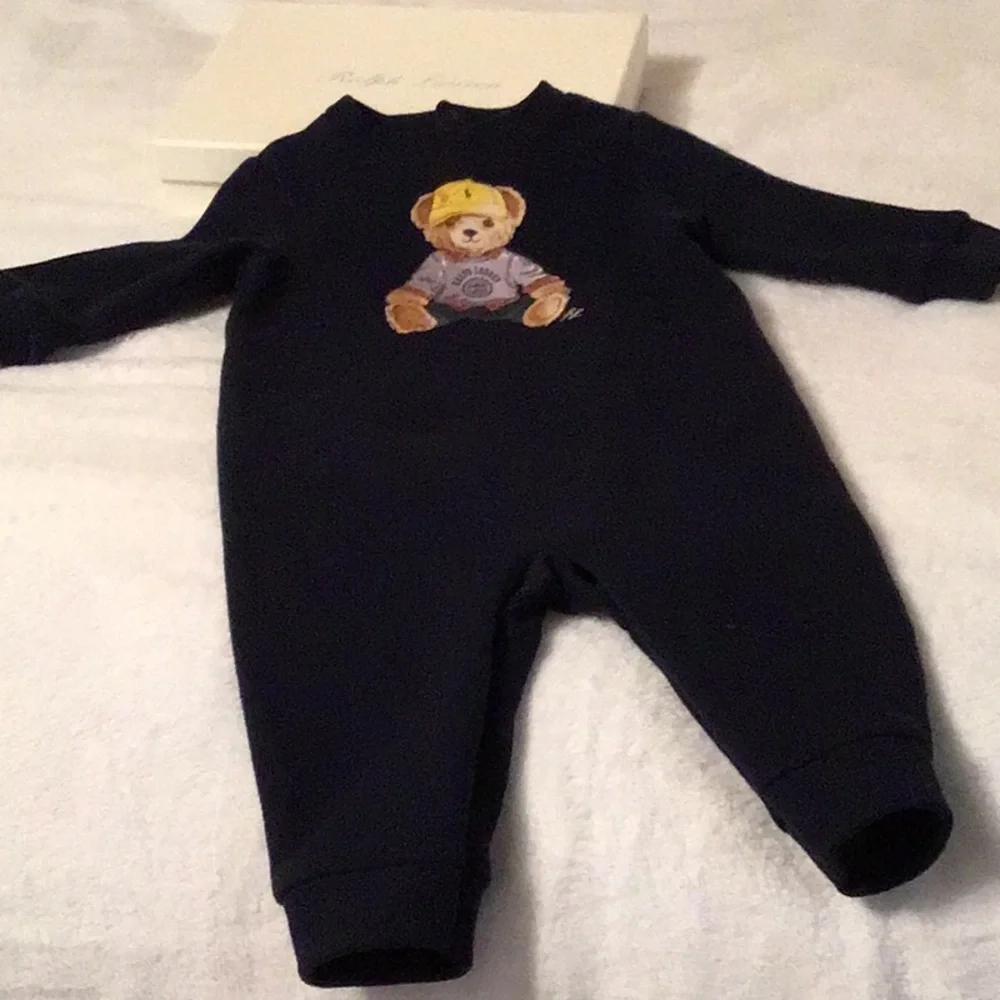 Ralph Lauren navy bear appliqué one-piece